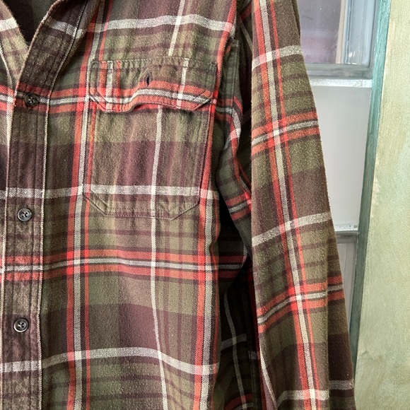 Flannel plaid George Vintage shirt Paris Eiffel Tower patch on back sz L - Picture 6 of 6